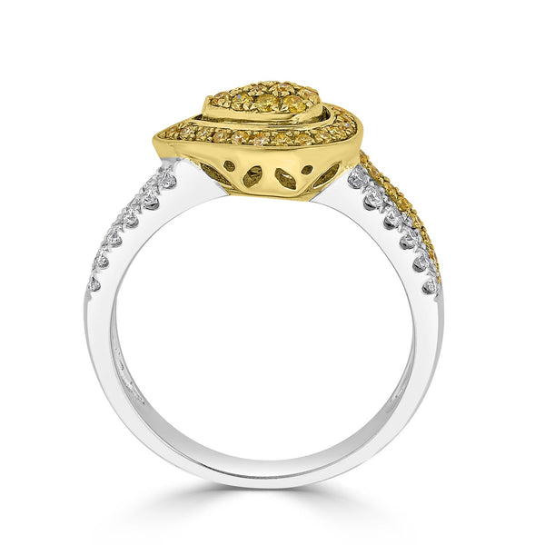 0.29tct Yellow Diamond ring with 0.30tct accent diamonds set in 18K two tone gold