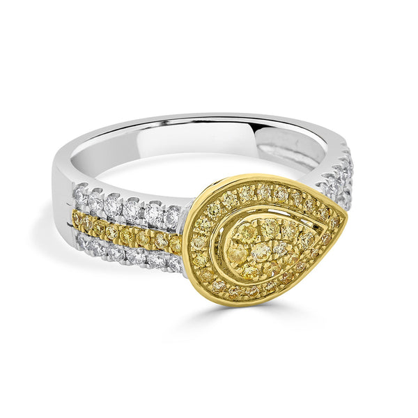 0.29tct Yellow Diamond ring with 0.30tct accent diamonds set in 18K two tone gold