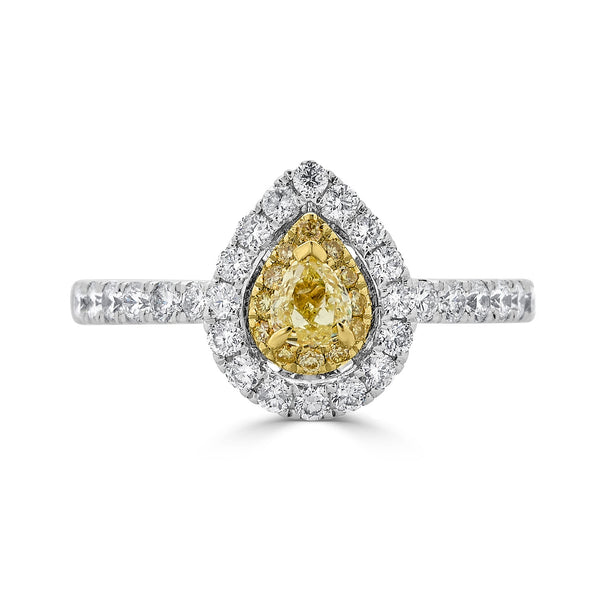 0.23ct Yellow Diamond ring with 0.58tct diamonds set in 18K two tone gold