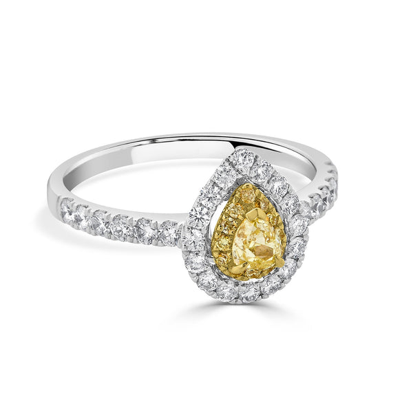 0.23ct Yellow Diamond ring with 0.58tct diamonds set in 18K two tone gold