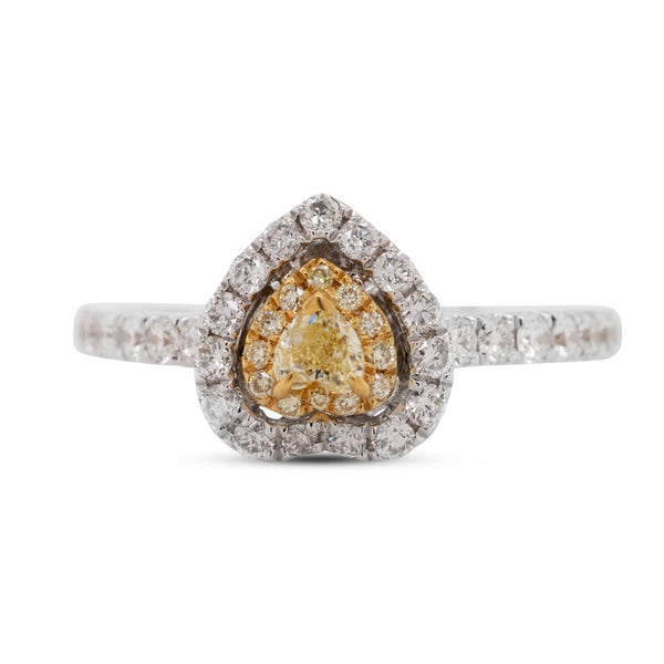 0.18Ct Yellow Diamond Ring With 0.55Tct Diamonds In 18K Two Tone Gold