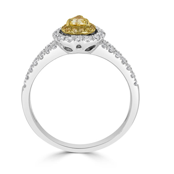 0.18ct Yellow Diamond ring with 0.46tct accent diamonds set in 18K two tone gold