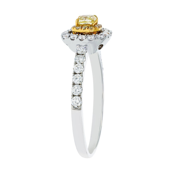 0.21Ct Yellow Diamond Ring With 0.48Tct Diamonds In 18K Two Tone Gold