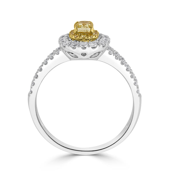 0.31ct Yellow Diamond ring with 0.57tct accent diamoidns set in 18K two tone gold