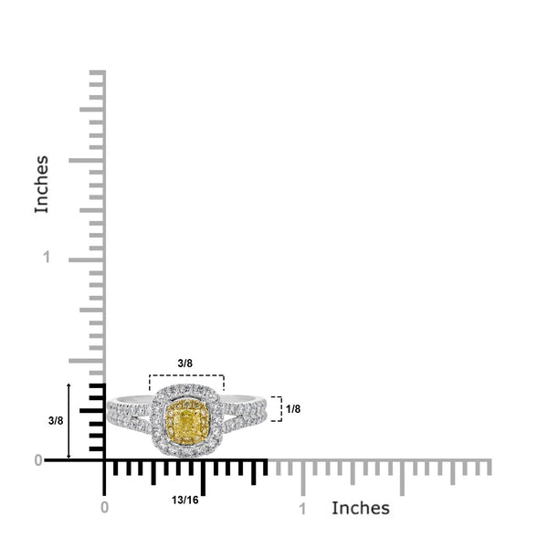 0.31ct Yellow Diamond ring with 0.57tct accent diamoidns set in 18K two tone gold