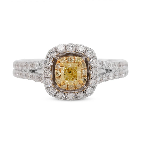 0.27Ct Yellow Diamond Ring With 0.62Tct Diamonds In 18K Two Tone Gold