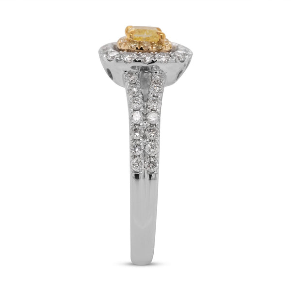 0.27Ct Yellow Diamond Ring With 0.62Tct Diamonds In 18K Two Tone Gold