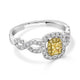 0.27ct Yellow Diamond ring with 0.47tct accent diamonds set in 18K two tone gold