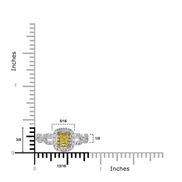 0.27ct Yellow Diamond ring with 0.47tct accent diamonds set in 18K two tone gold