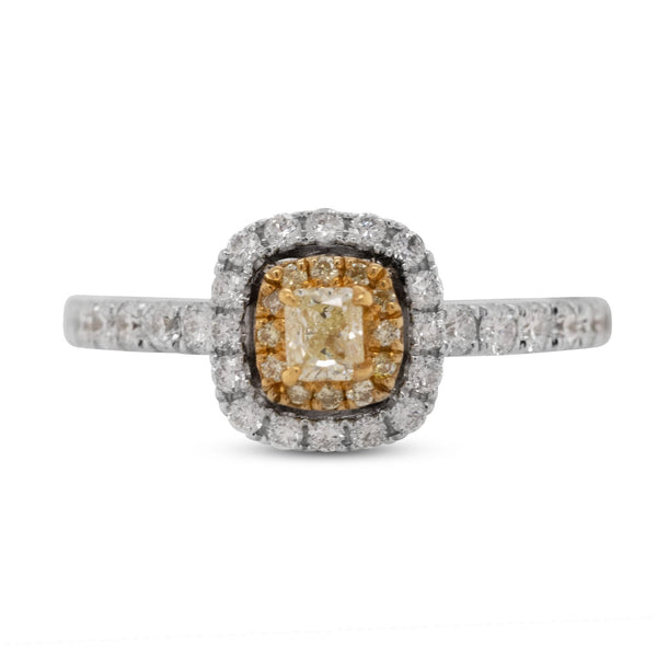 0.17Ct Yellow Diamond Ring With 0.49Tct Diamonds In 18K White Gold