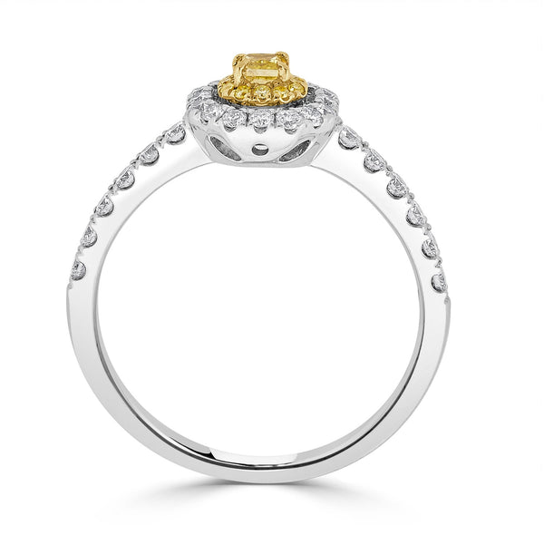 0.11ct Yellow Diamond ring with 0.48tct accent diamonds set in 18K two tone ring