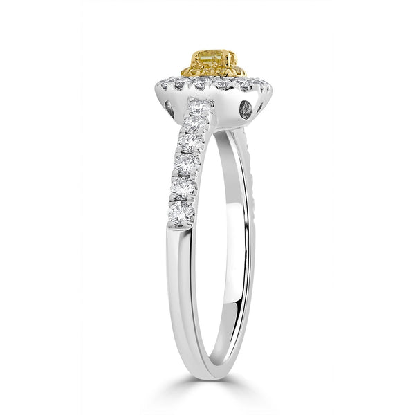 0.11ct Yellow Diamond ring with 0.48tct accent diamonds set in 18K two tone ring