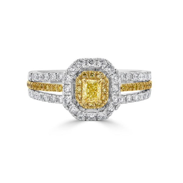 0.29ct Yellow Diamond ring with 0.65tct diamonds set in 18K two tone gold