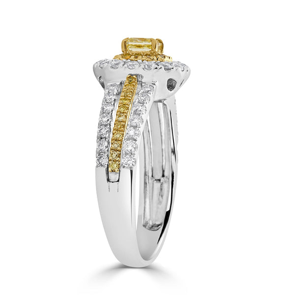 0.29ct Yellow Diamond ring with 0.65tct diamonds set in 18K two tone gold