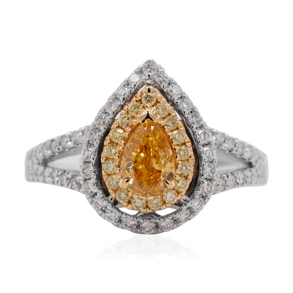 0.50ct Yellow Diamond ring with 0.57tct diamonds set in 18K two tone gold