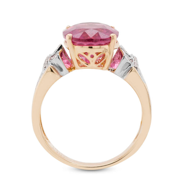 5.42ct Rubellite ring with 0.15tct diamonds set in 14K two tone gold