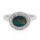 Bezel Set 0.75Ct Black Opal Ring With 0.17Tct Diamond Halo In 14Kt White Gold