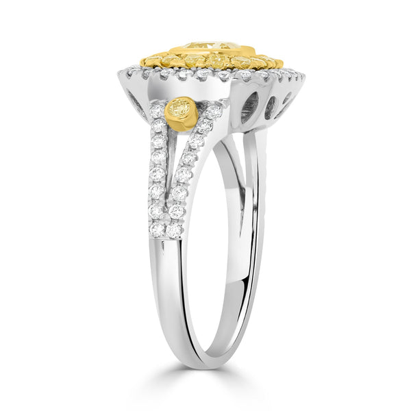 0.77tct Yellow Diamond Ring with 0.75tct Diamonds set in 14K Two Tone Gold