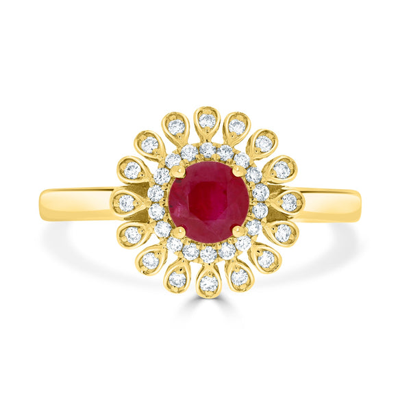 0.88ct Ruby Rings with 0.18tct diamonds set in 14kt yellow gold