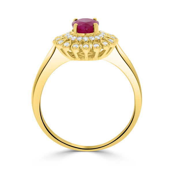 0.88ct Ruby Rings with 0.18tct diamonds set in 14kt yellow gold