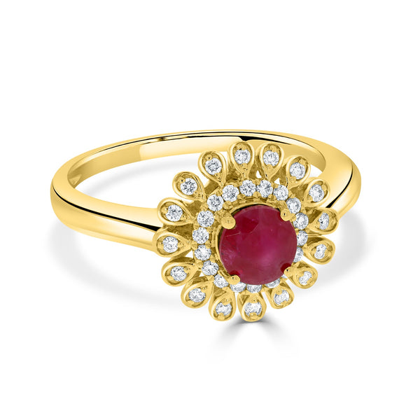 0.88ct Ruby Rings with 0.18tct diamonds set in 14kt yellow gold