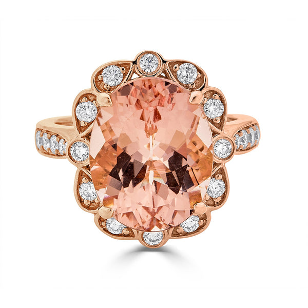 7.39ct Morganite ring with 0.53tct diamonds set in 14K rose gold