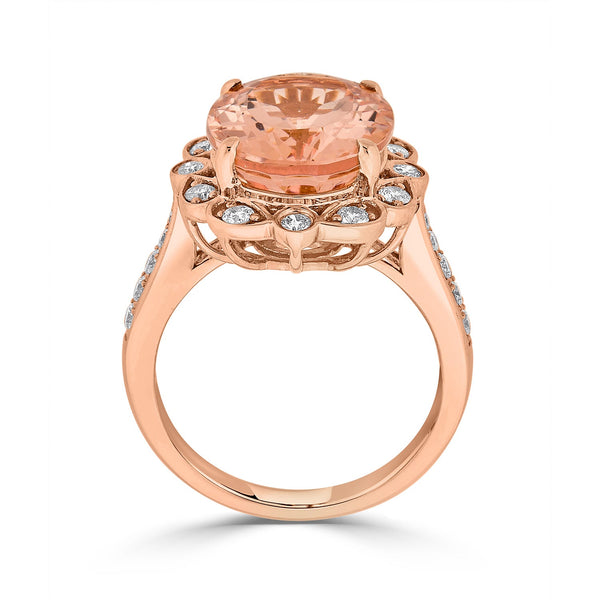 7.39ct Morganite ring with 0.53tct diamonds set in 14K rose gold