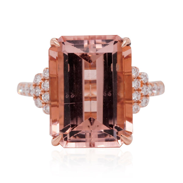 9.35ct Morganite Ring With 0.37Tct Diamonds In 14K Rose Gold