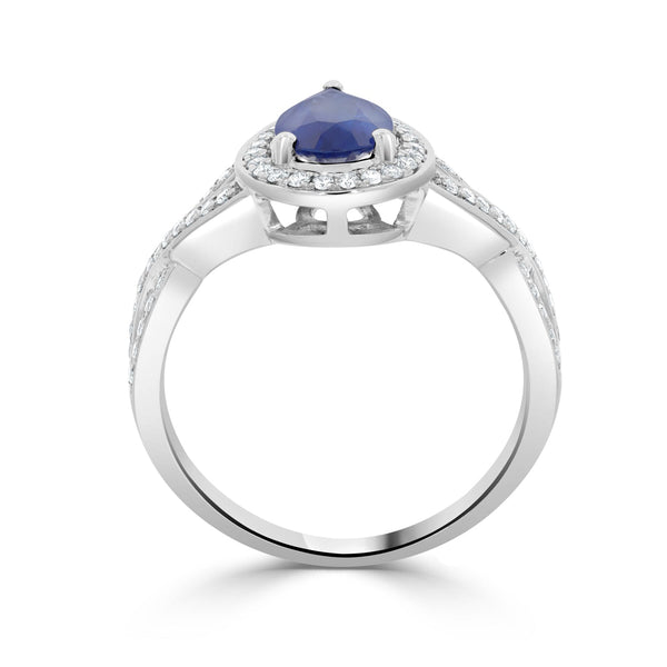 1.13ct Sapphire Ring with 0.34tct Diamond s set in 14K White Gold