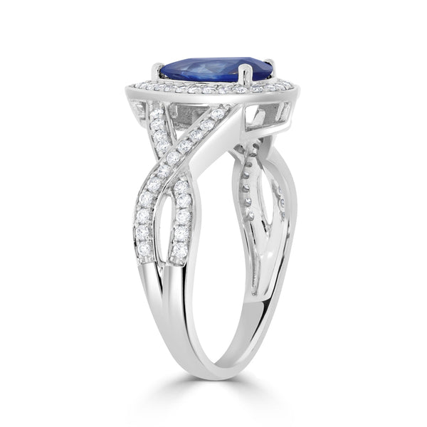 1.13ct Sapphire Ring with 0.34tct Diamond s set in 14K White Gold