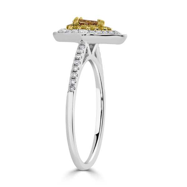 0.21 Yellow Diamond Rings with 0.37tct Diamond set in 14K Two Tone Gold