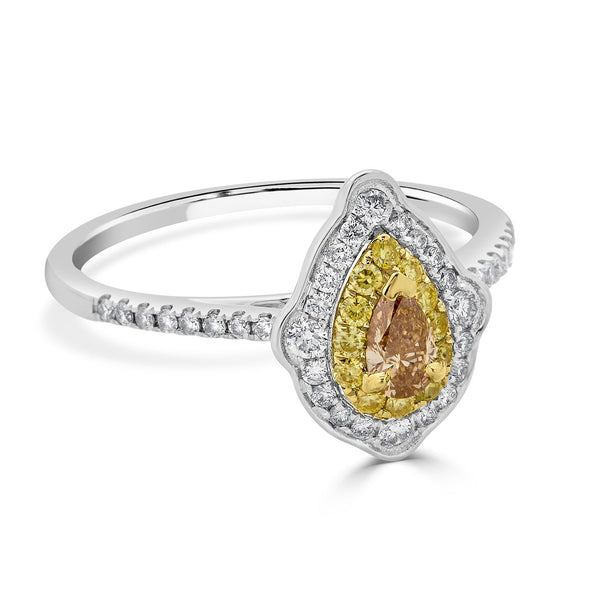 0.21 Yellow Diamond Rings with 0.37tct Diamond set in 14K Two Tone Gold