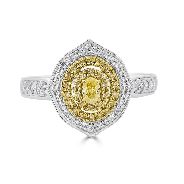 0.17ct Yellow Diamond ring with 0.42tct accent diamonds set in 18K two tone gold