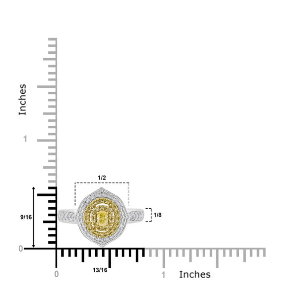 0.17ct Yellow Diamond ring with 0.42tct accent diamonds set in 18K two tone gold