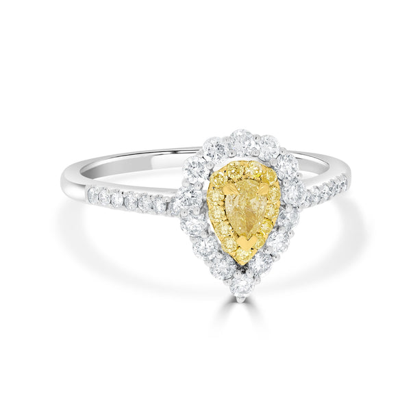 0.16 Yellow Diamond Rings with 0.53tct Diamond set in 14K Two Tone Gold