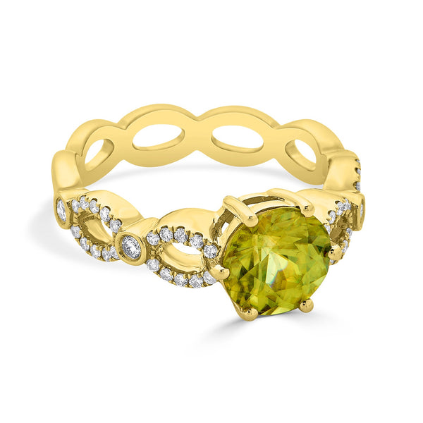 2.12ct Sphene ring with 0.23tct diamoinds set in 14K yellow gold