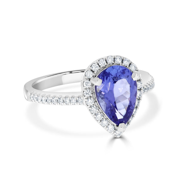 1.91ct Tanzanite Ring with 0.23tct Diamonds set in 14K White Gold