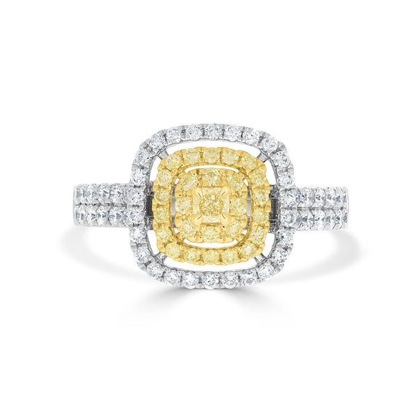 0.09ct Yellow Diamond Ring with 0.86ct Diamonds set in 14K Two Tone Gold