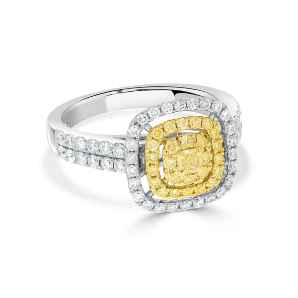 0.09ct Yellow Diamond Ring with 0.86ct Diamonds set in 14K Two Tone Gold