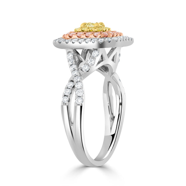 0.13tct Yellow Diamond Ring with 0.73tct Diamonds set in 14K Two Tone Gold