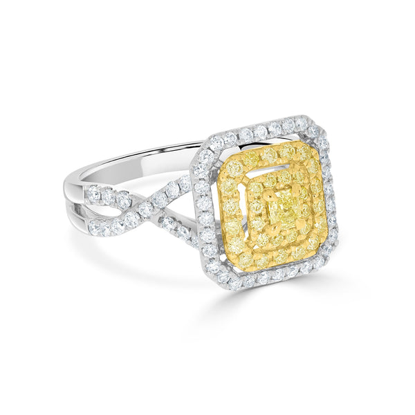 0.15tct Yellow Diamond Ring with 0.75tct Diamonds set in 14K Two Tone gold