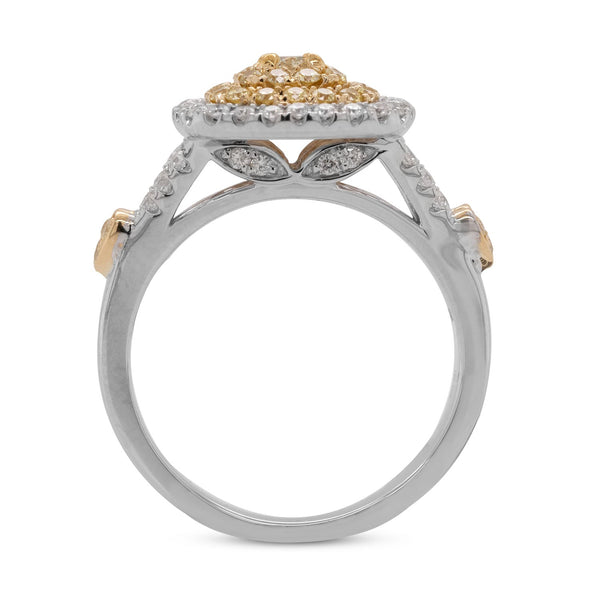 0.19Ct Yellow Diamond Ring With 0.77Tct Diamonds In 18k Two Tone Gold