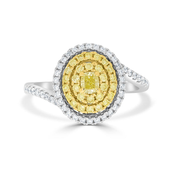 0.21tct Yellow Diamond Ring with 0.53tct Diamonds set in 14K Two Tone gold