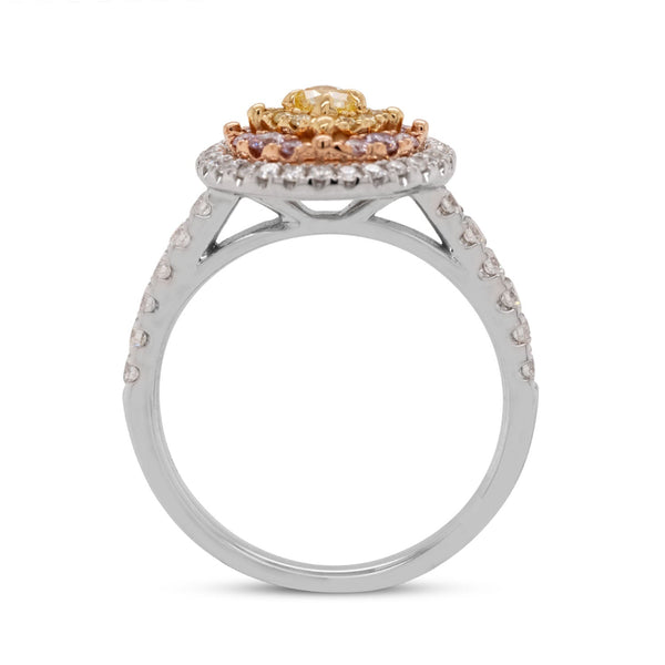 0.14Ct Yellow Diamond Ring Wtih 0.68Tct Diamonds In 18K Two Tone Gold