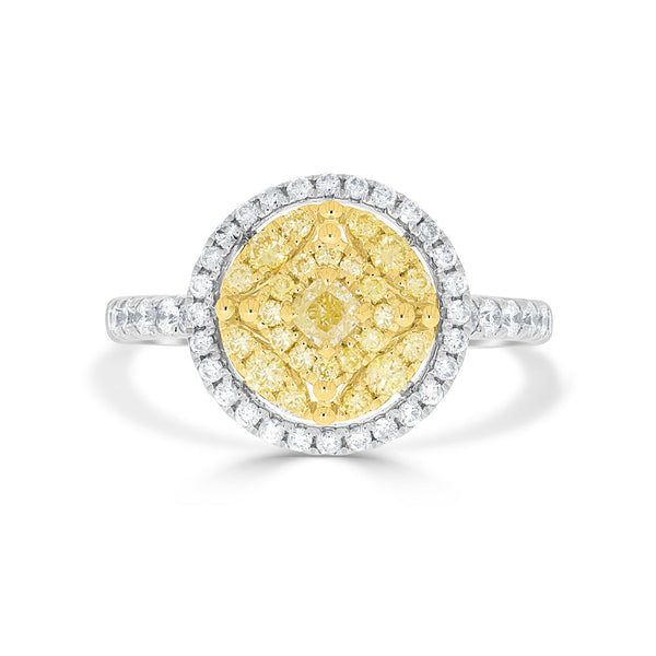 0.16tct Yellow Diamond Ring with 0.73ct Diamonds set in 14K Two Tone gold