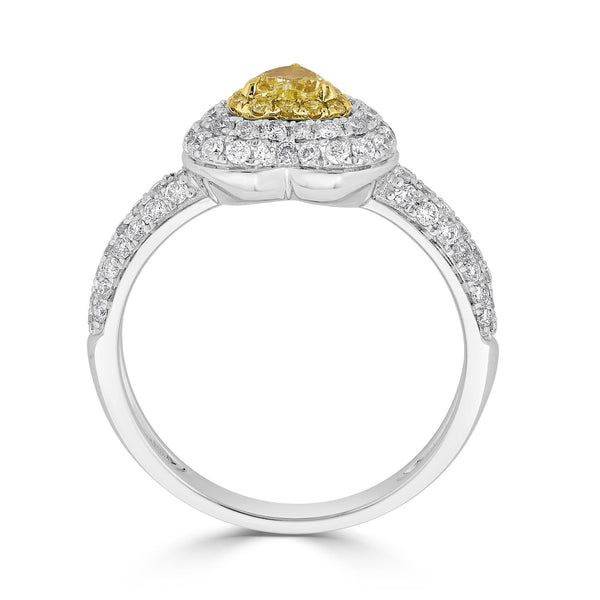 0.24ct Yellow Diamond ring with 0.69tct diamonds set in 18K two tone gold