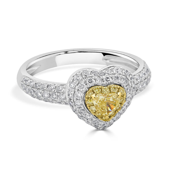 0.24ct Yellow Diamond ring with 0.69tct diamonds set in 18K two tone gold