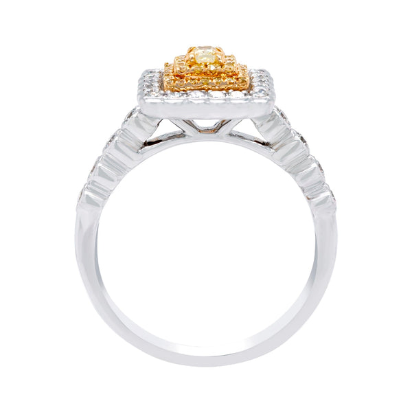 0.10Ct Yellow Diamond Ring With 0.53Tct Diamonds In 18K Two Tone Gold