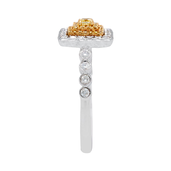 0.10Ct Yellow Diamond Ring With 0.53Tct Diamonds In 18K Two Tone Gold