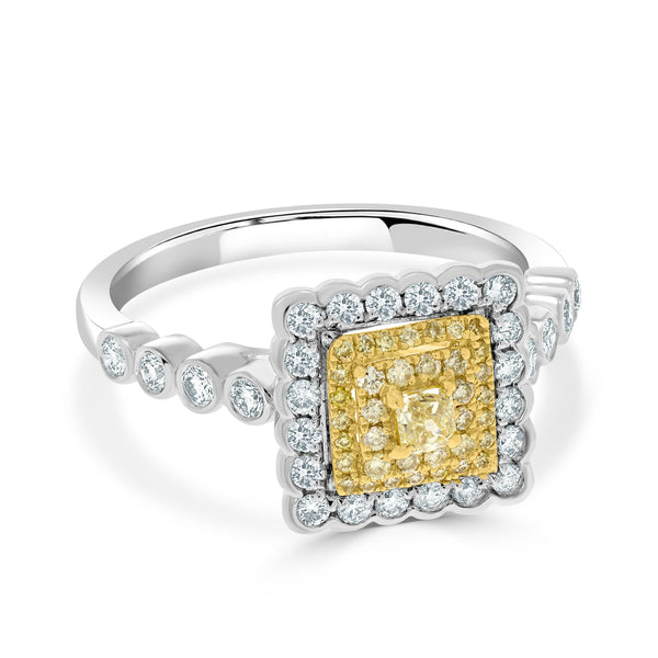 0.09tct Yellow Diamond ring with 0.52tct diamonds set in 18kt two tone gold